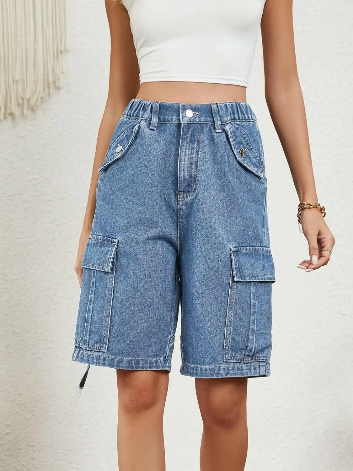 Chic high-rise denim shorts - Love Salve 