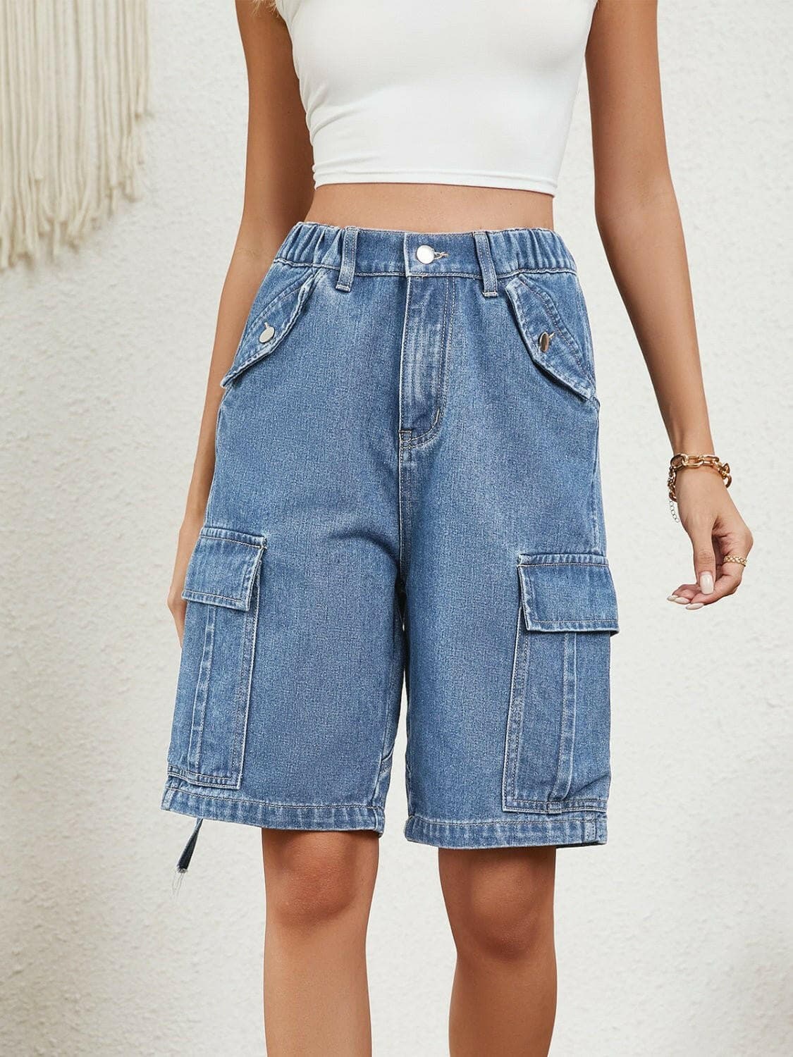 High Waist Denim Shorts with Pockets - Love Salve