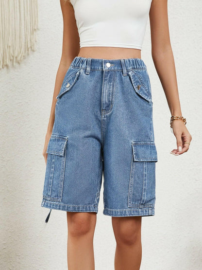 High Waist Denim Shorts with Pockets - Love Salve