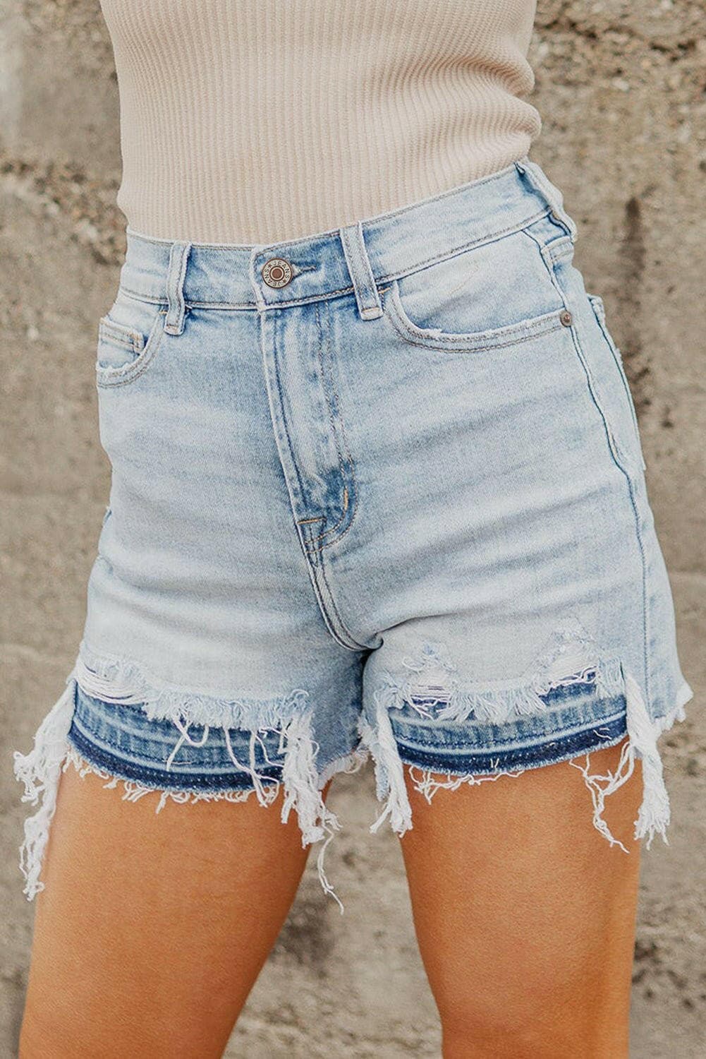 High Waist Raw Hem Denim Shorts - Love Salve