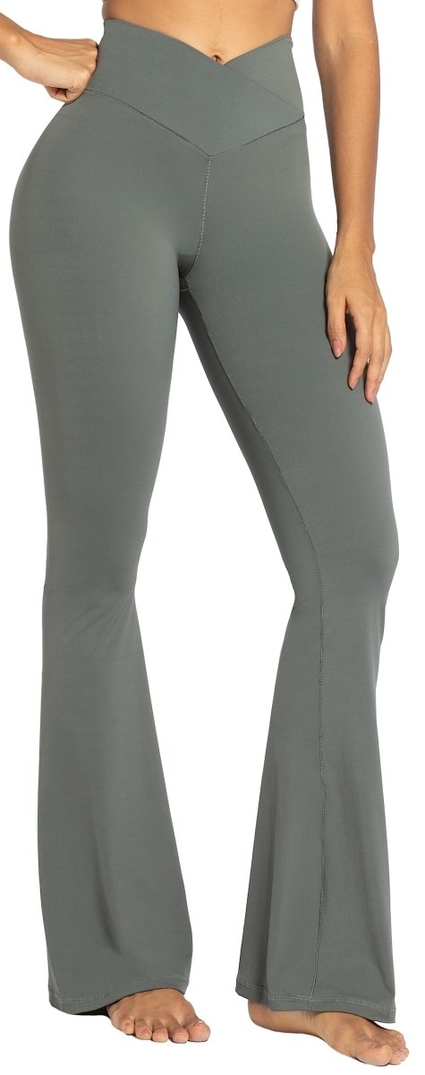 High-Waisted Flare Leggings with Tummy Control - Stylish Crossover Yoga Pants - Love Salve 