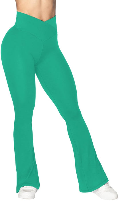 High-Waisted Flare Leggings with Tummy Control - Stylish Crossover Yoga Pants - Love Salve 