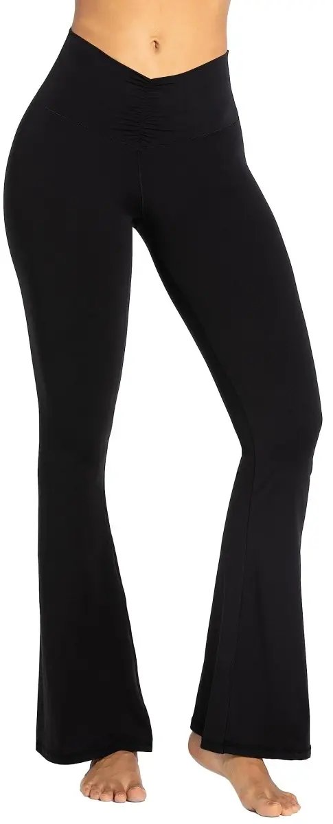 High-Waisted Flare Leggings with Tummy Control - Stylish Crossover Yoga Pants - Love Salve 