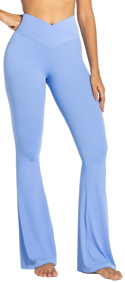 High-Waisted Flare Leggings with Tummy Control - Stylish Crossover Yoga Pants - Love Salve 