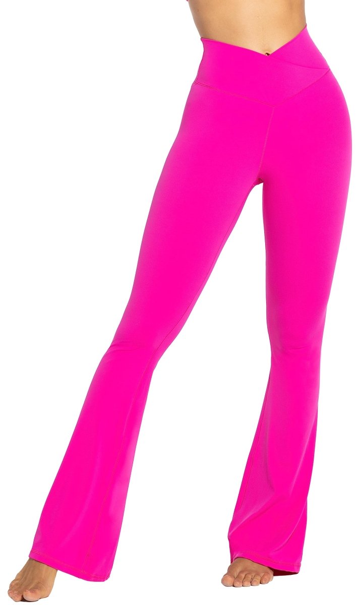High-Waisted Flare Leggings with Tummy Control - Stylish Crossover Yoga Pants - Love Salve 