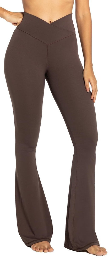High-Waisted Flare Leggings with Tummy Control - Stylish Crossover Yoga Pants - Love Salve 