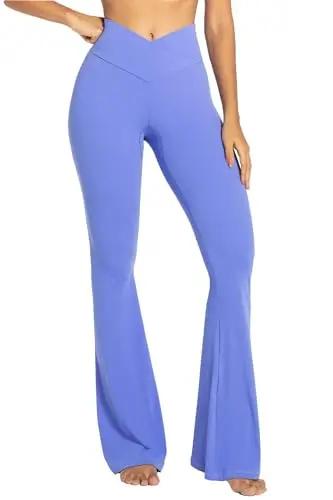 High-Waisted Flare Leggings with Tummy Control - Stylish Crossover Yoga Pants - Love Salve 