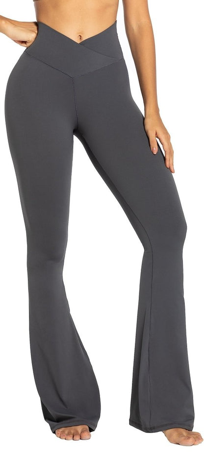 High-Waisted Flare Leggings with Tummy Control - Stylish Crossover Yoga Pants - Love Salve 