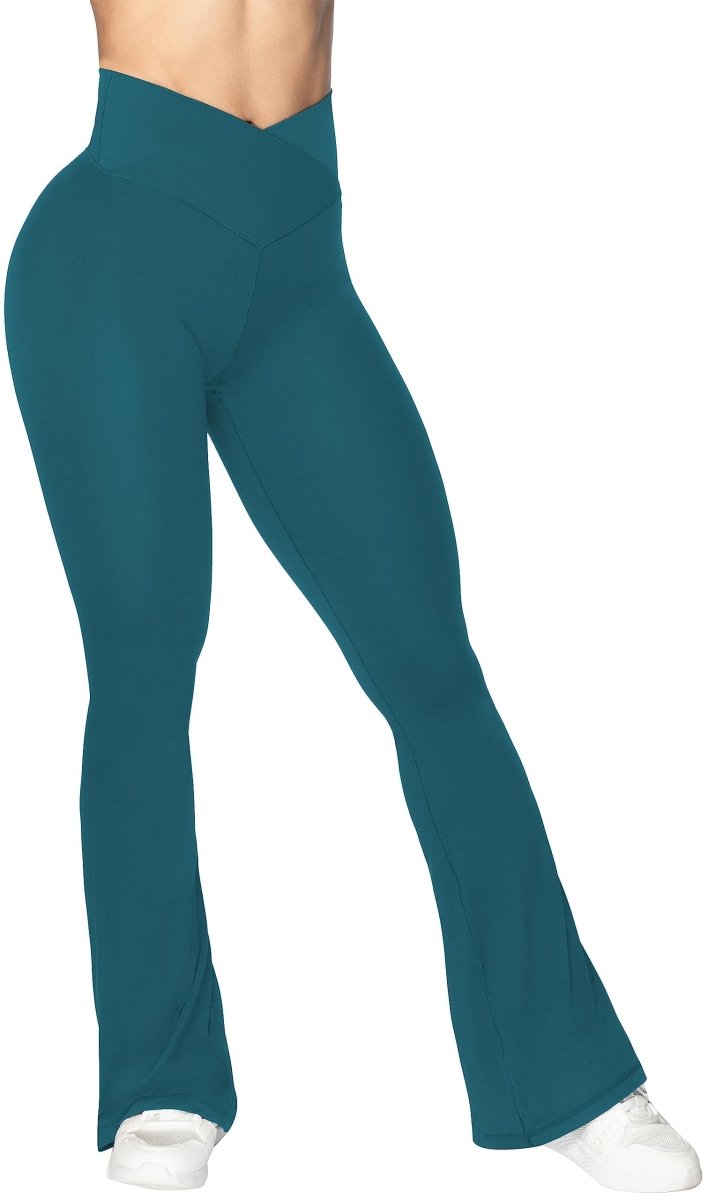 High-Waisted Flare Leggings with Tummy Control - Stylish Crossover Yoga Pants - Love Salve 