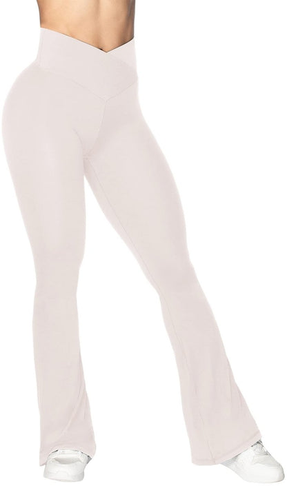 High-Waisted Flare Leggings with Tummy Control - Stylish Crossover Yoga Pants - Love Salve 