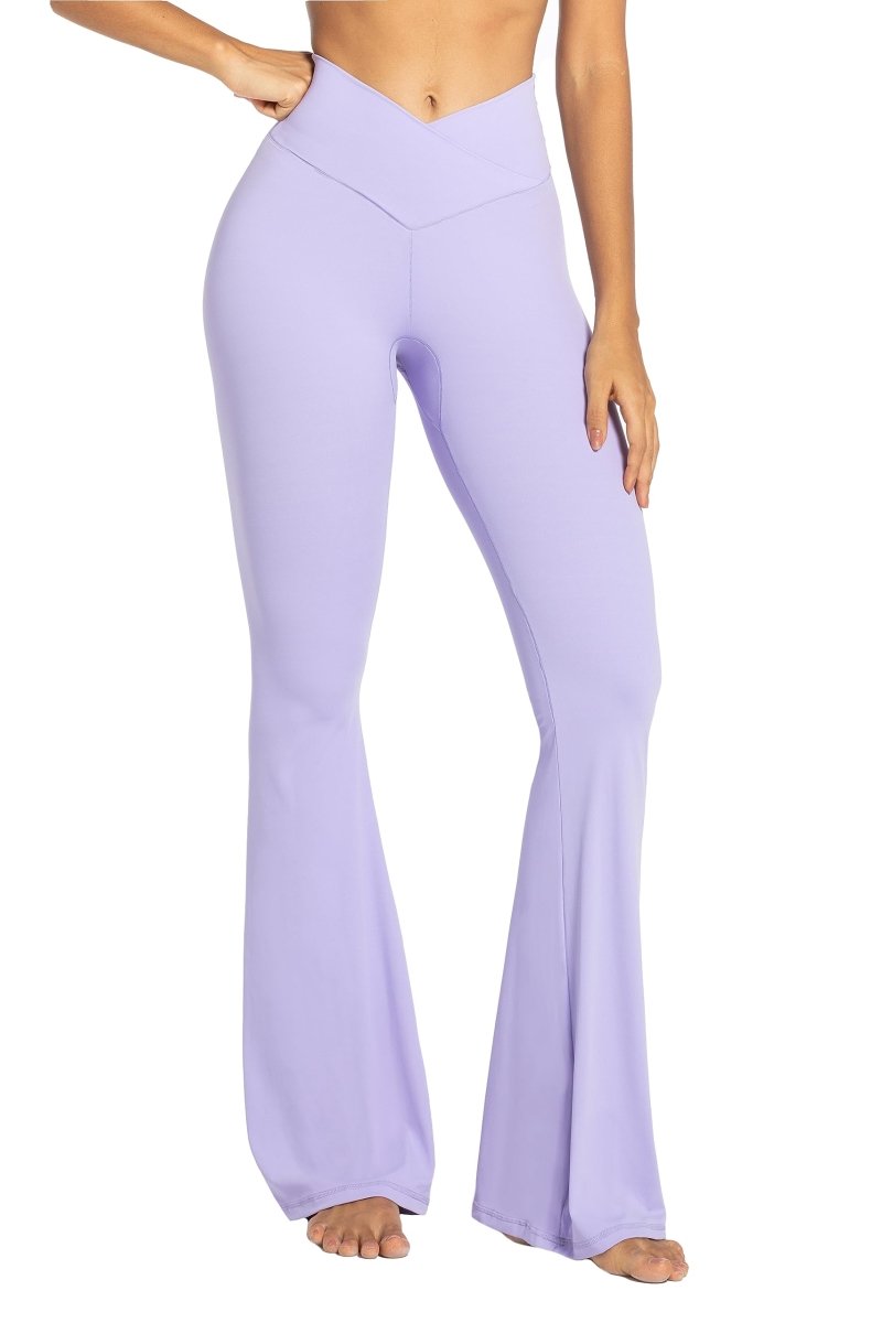 High-Waisted Flare Leggings with Tummy Control - Stylish Crossover Yoga Pants - Love Salve 