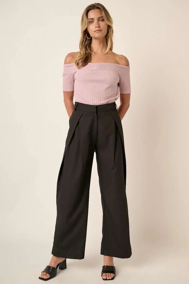 High-Waisted Linen Blend Wide Leg Trousers with Deep Pleats - Love Salve 