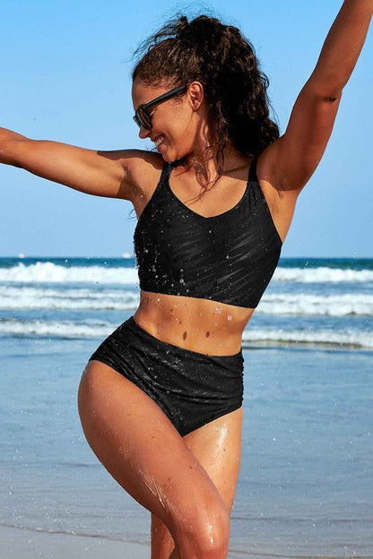 High Waisted V Neck Ruched Waterproof Bikini Set for Women - Love Salve 