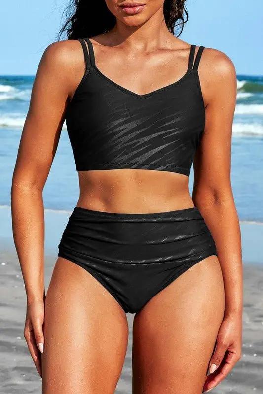 High Waisted V Neck Ruched Waterproof Bikini Set for Women - Love Salve 