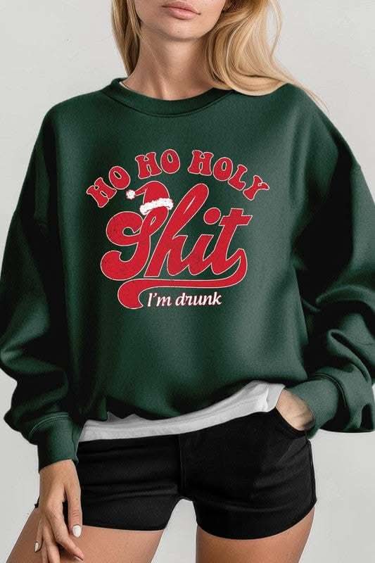 Ho Ho Ho Holy Shit Graphic Fleece Sweatshirts - Love Salve 