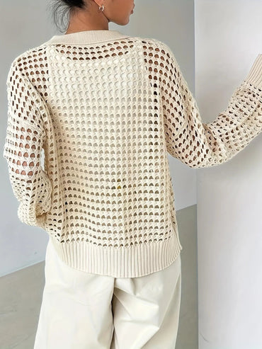 Hollow Out Knit Button Front Cardigan - Love Salve