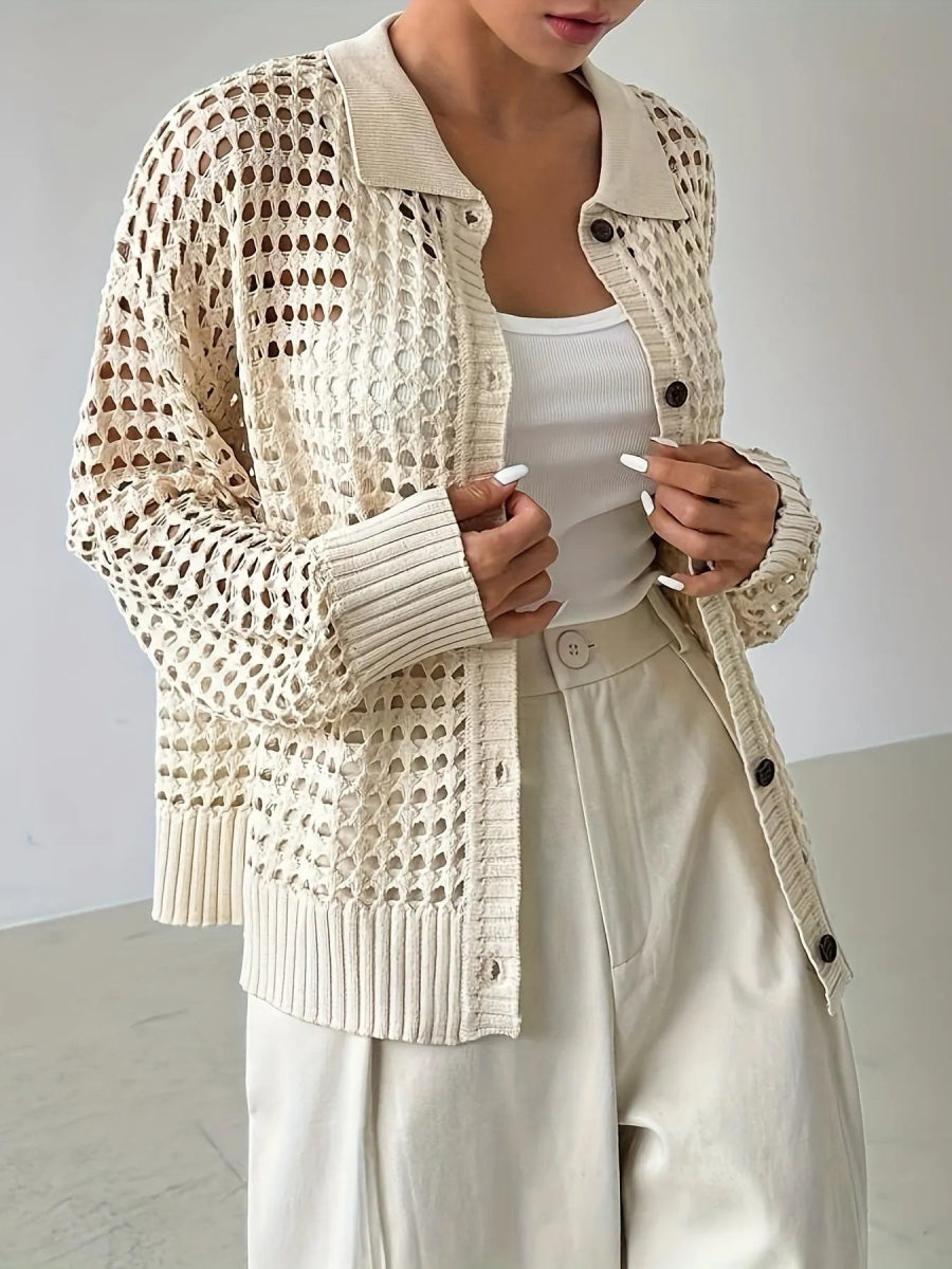 Hollow Out Knit Button Front Cardigan - Love Salve