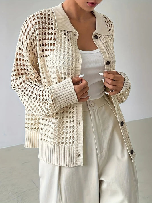 Hollow Out Knit Button Front Cardigan - Love Salve