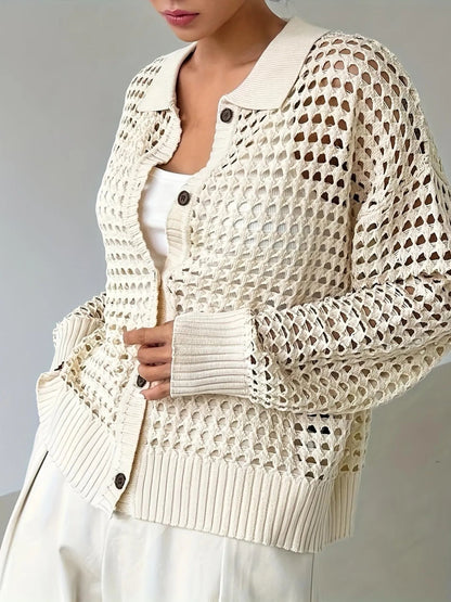 Hollow Out Knit Button Front Cardigan - Love Salve
