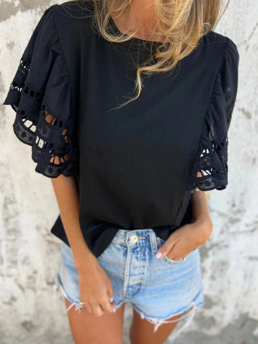 Hollow Out Sleeve Casual Blouse - Love Salve