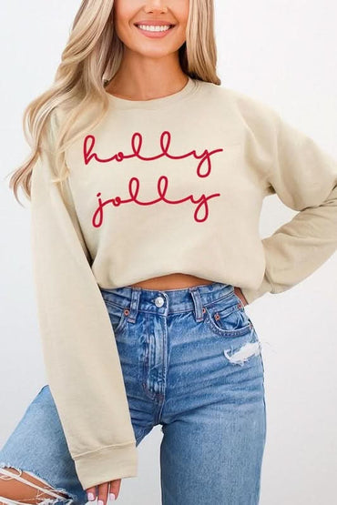 Holly Jolly Graphic Fleece Sweatshirts - Love Salve 
