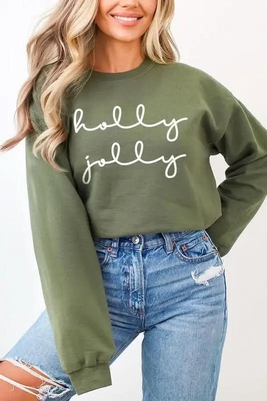 Holly Jolly Graphic Fleece Sweatshirts - Love Salve 