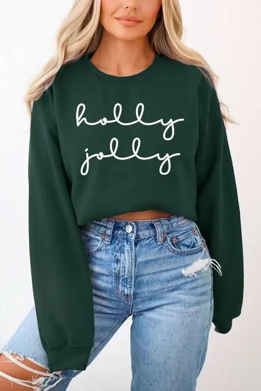 Holly Jolly Graphic Fleece Sweatshirts - Love Salve 