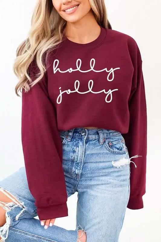 Holly Jolly Graphic Fleece Sweatshirts - Love Salve 
