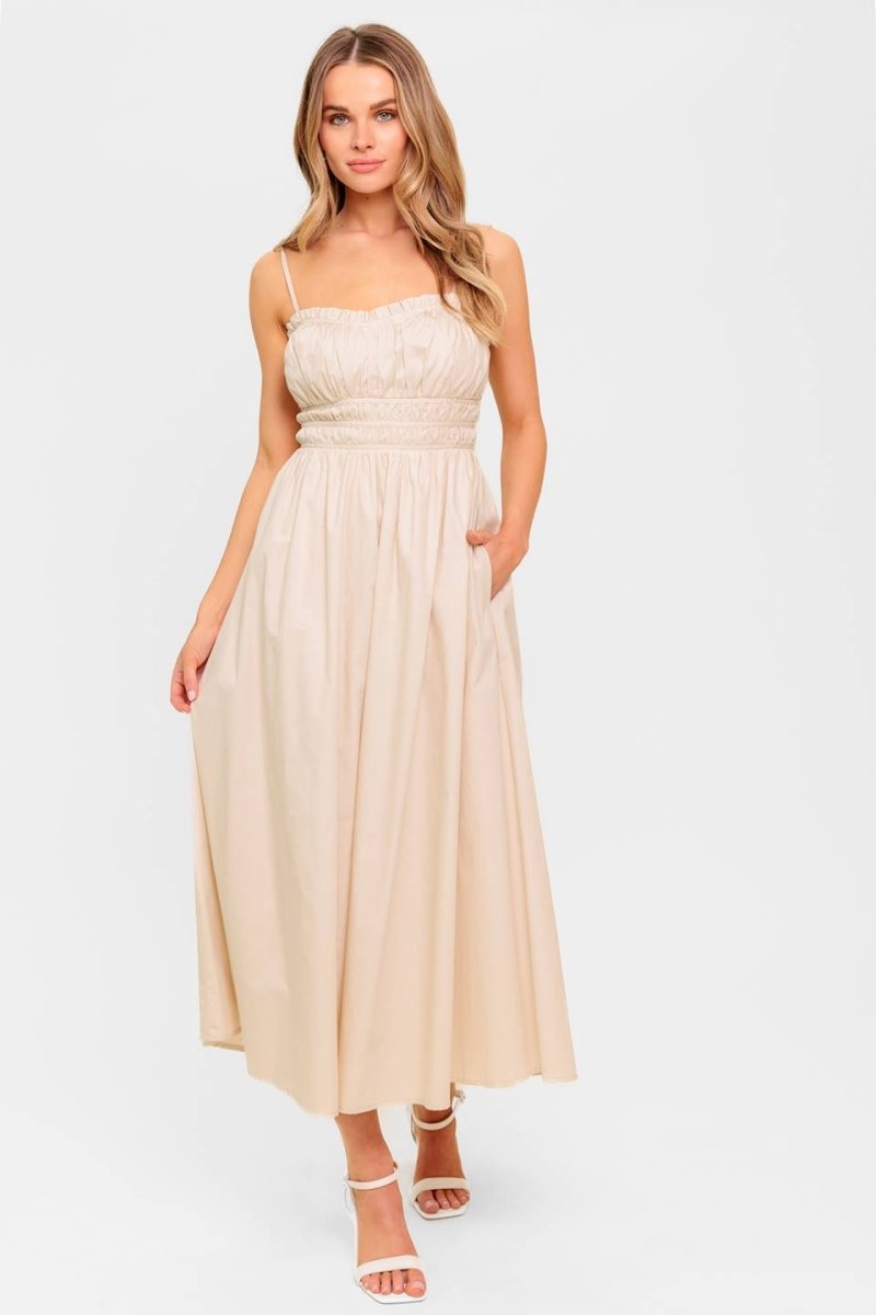 HONEY SUNSET CREAM WOVEN MIDI DRESS - Love Salve