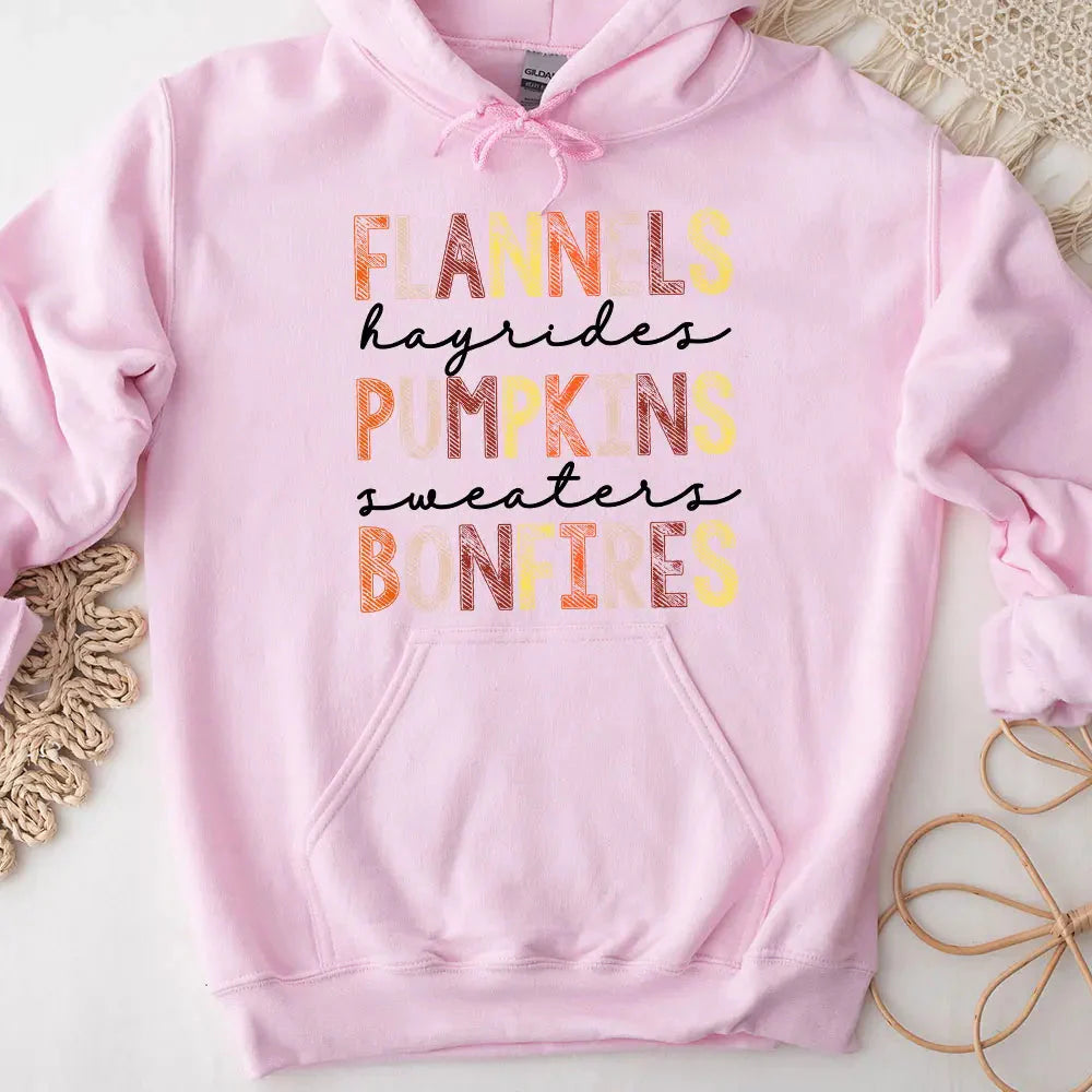 Flannels Hayrides Pumpkins Sweaters Bonfires Fall Hoodie Adorb Custom Tees
