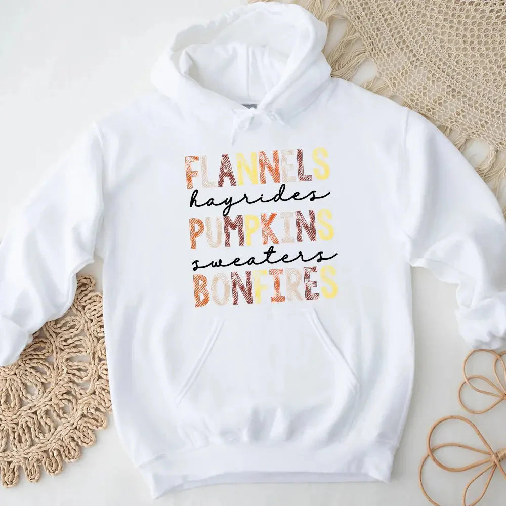 Flannels Hayrides Pumpkins Sweaters Bonfires Fall Hoodie Adorb Custom Tees