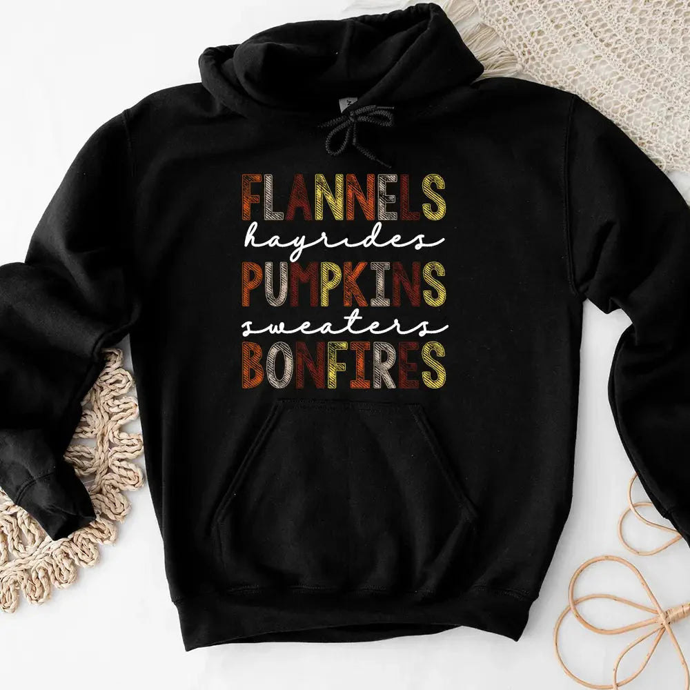 Flannels Hayrides Pumpkins Sweaters Bonfires Fall Hoodie Adorb Custom Tees