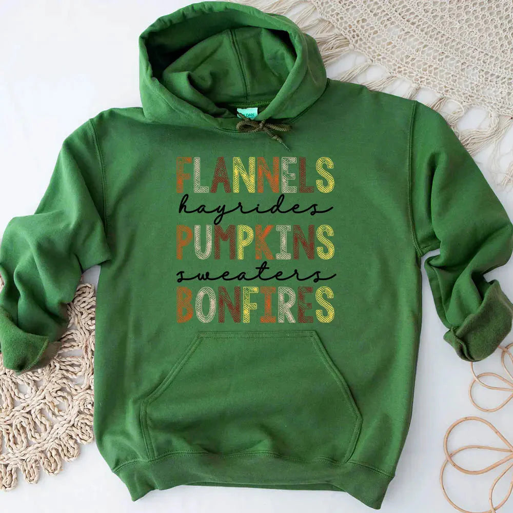 Flannels Hayrides Pumpkins Sweaters Bonfires Fall Hoodie Adorb Custom Tees