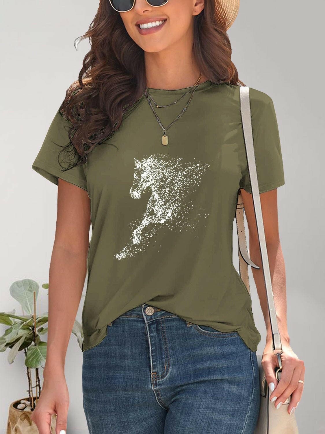 Horse Round Neck Short Sleeve T-Shirt - Love Salve