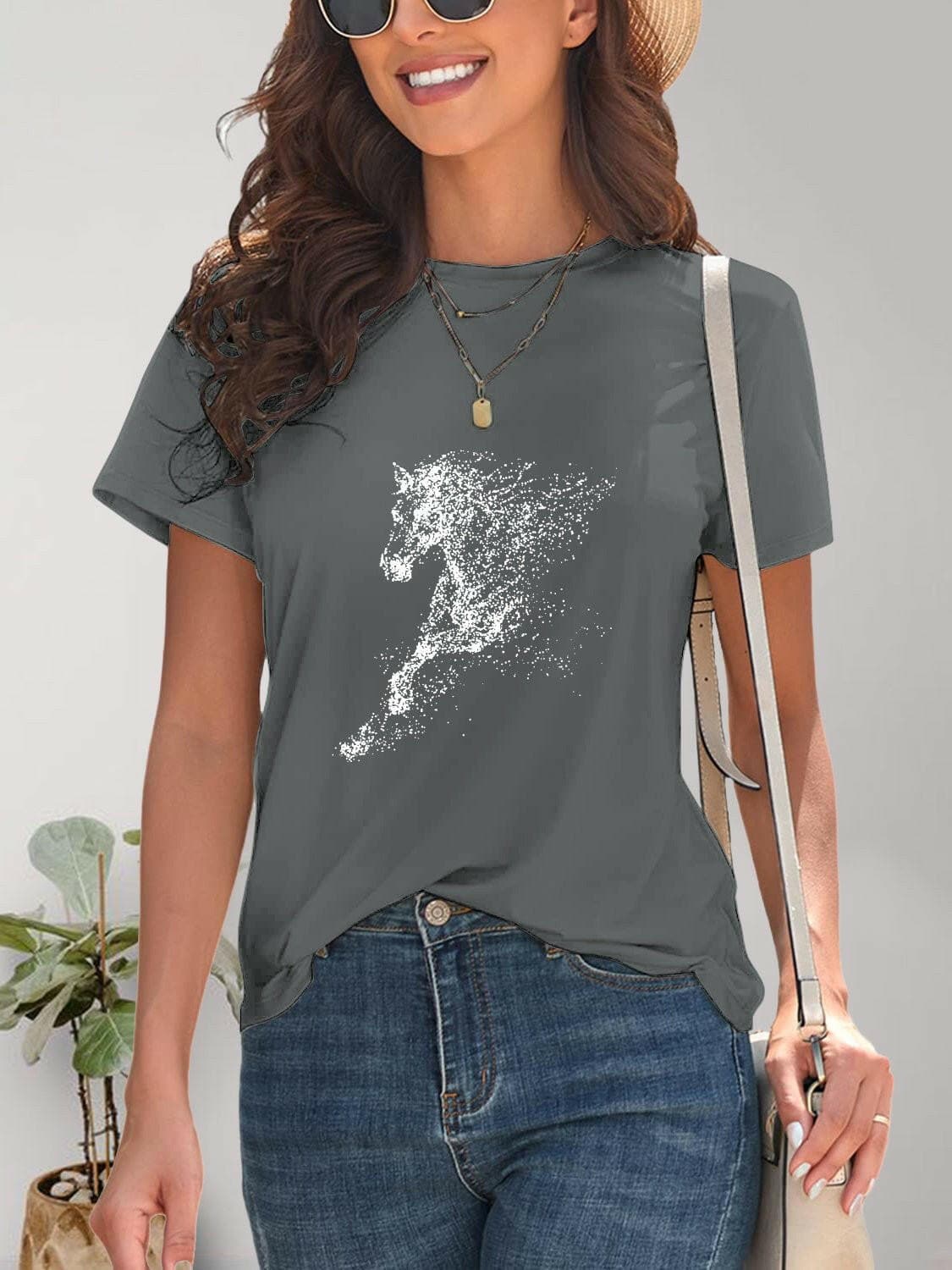 Horse Round Neck Short Sleeve T-Shirt - Love Salve