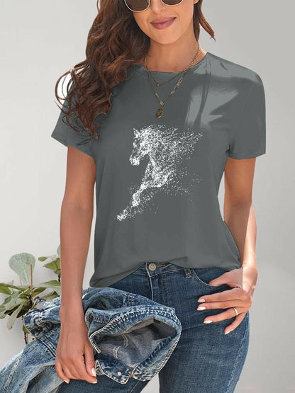 Horse Round Neck Short Sleeve T-Shirt - Love Salve