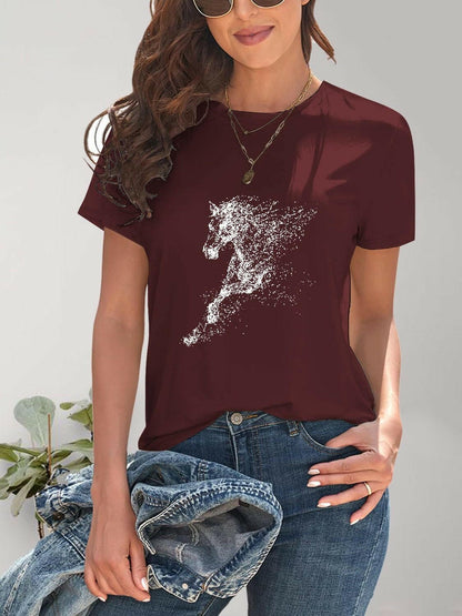 Horse Round Neck Short Sleeve T-Shirt - Love Salve