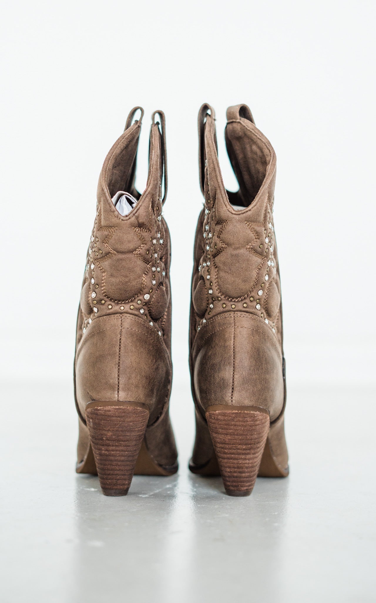Houston Western Boots Taupe Faux Leather Studded Boots Naughty Monkey