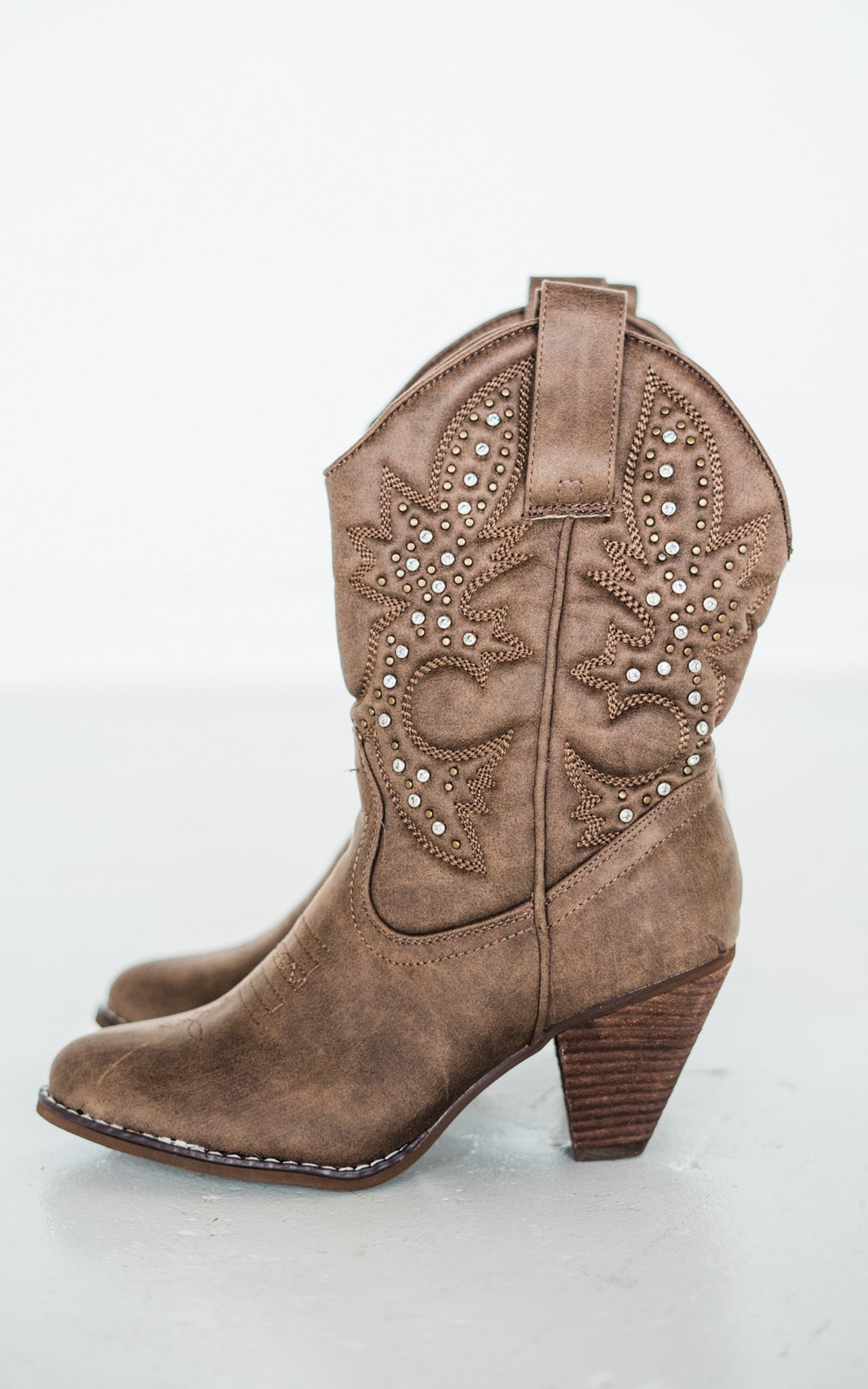 Houston Western Boots Taupe Faux Leather Studded Boots Naughty Monkey
