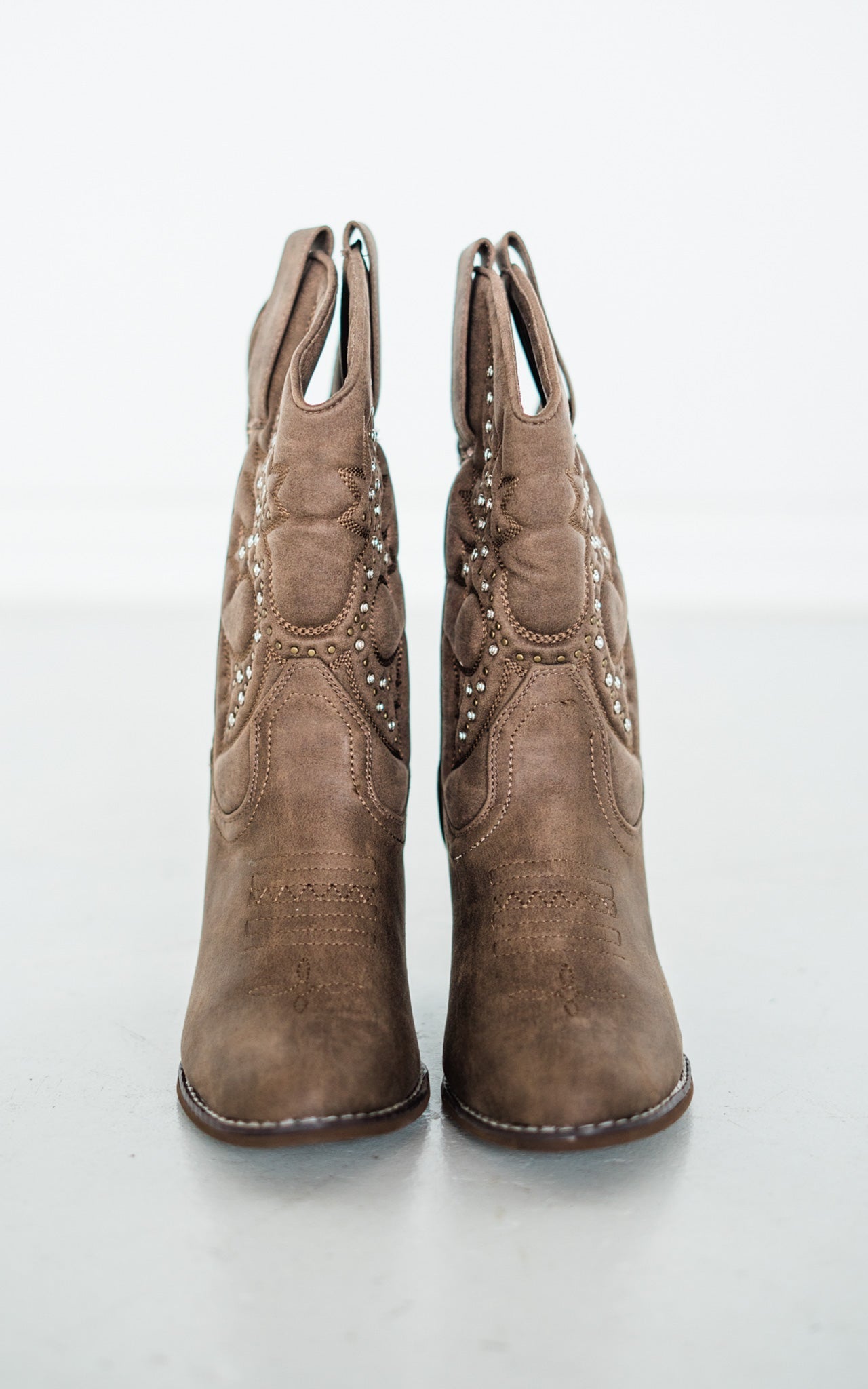 Houston Western Boots Taupe Faux Leather Studded Boots Naughty Monkey