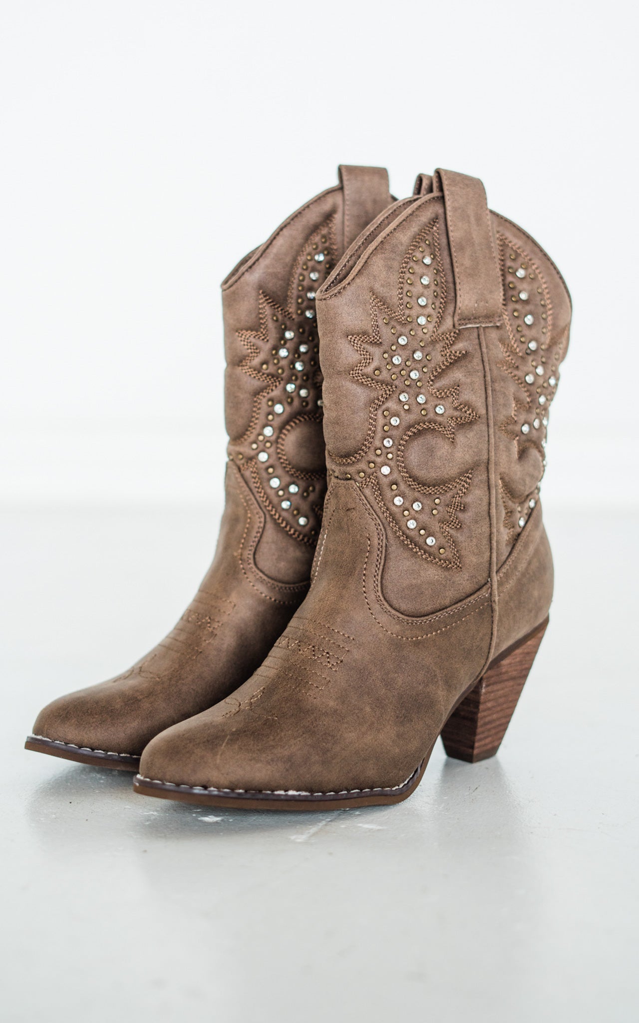 Houston Western Boots Taupe Faux Leather Studded Boots Naughty Monkey