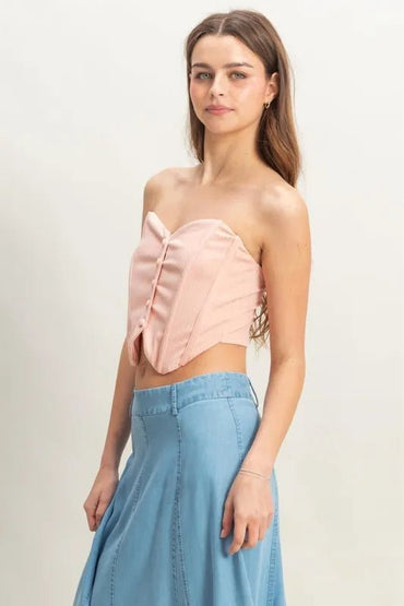 HYFVE Buttoned Front Strapless Knit Bustier Top for Women - Love Salve 