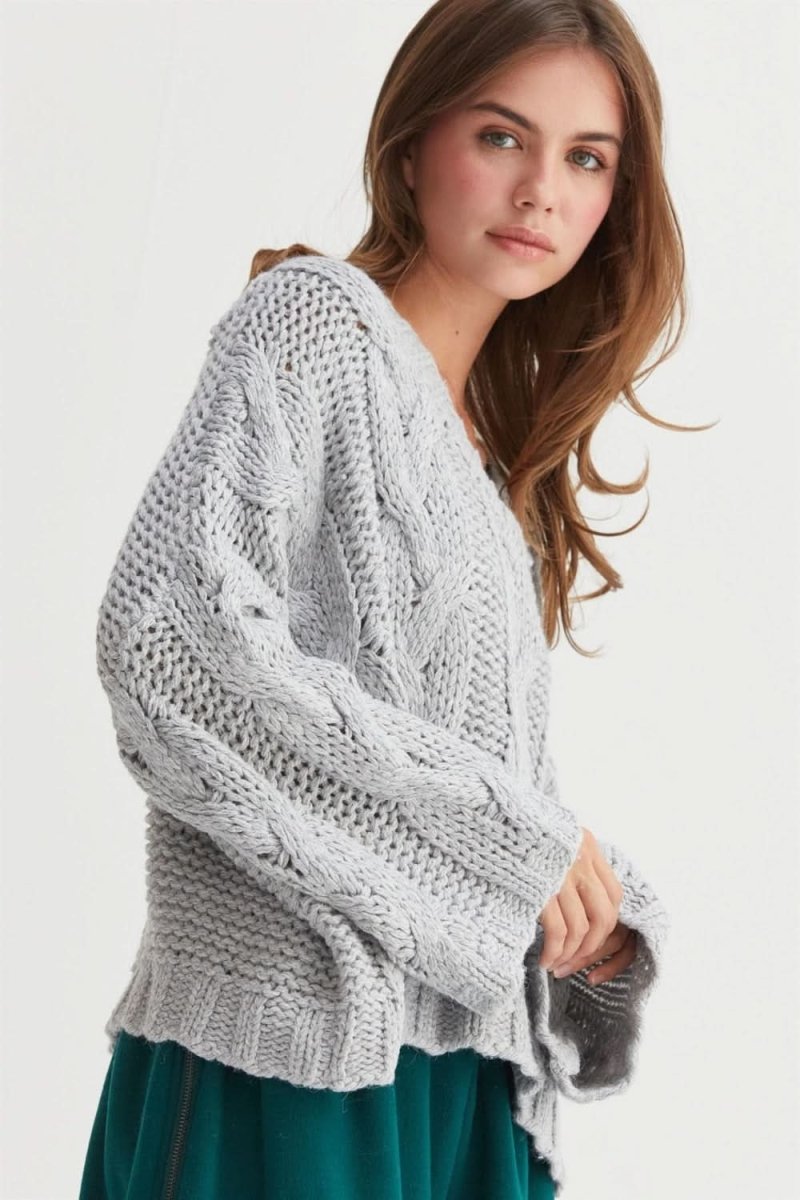 HYFVE Cable Knit V-Neck Sweater - Love Salve 