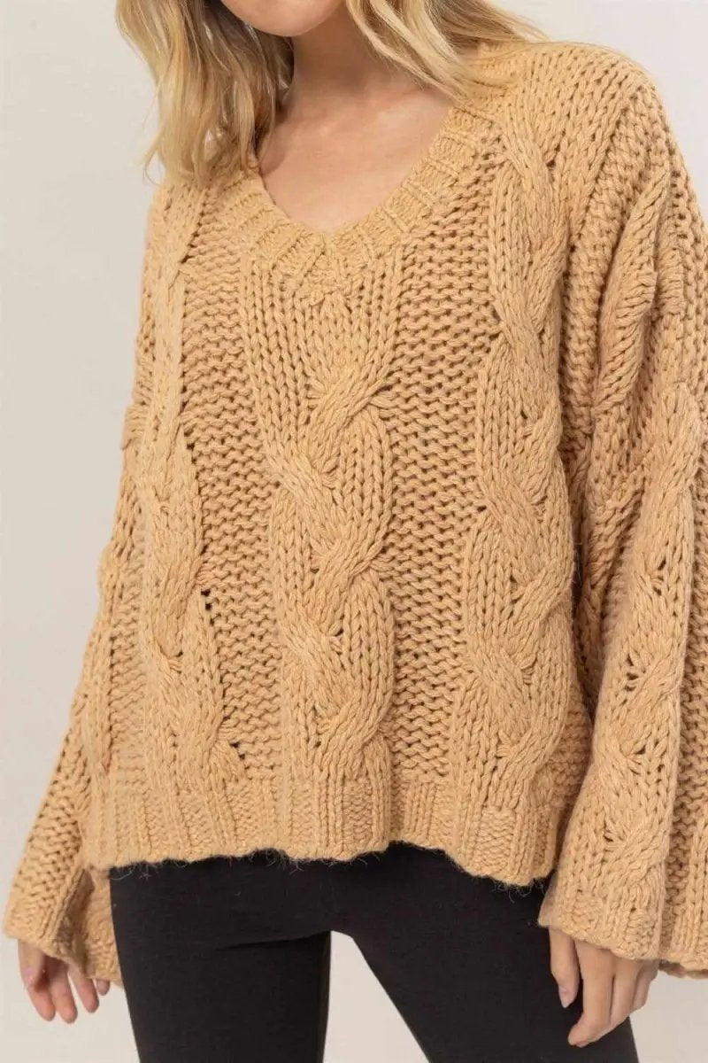 HYFVE Cable Knit V-Neck Sweater - Love Salve 