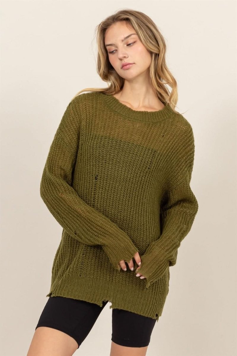 HYFVE Distressed Long Sleeve Knit Top - Love Salve 