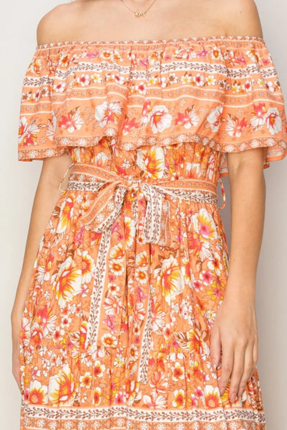 HYFVE Floral Off-Shoulder Tie Front Maxi Dress for Women - Love Salve 