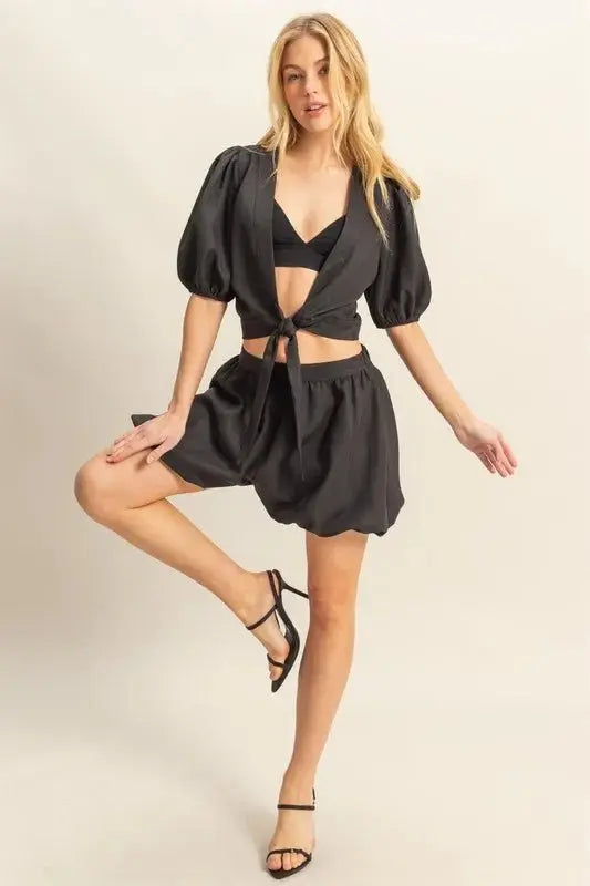 HYFVE Front Tie Top and Bubble Hem Shorts - Love Salve