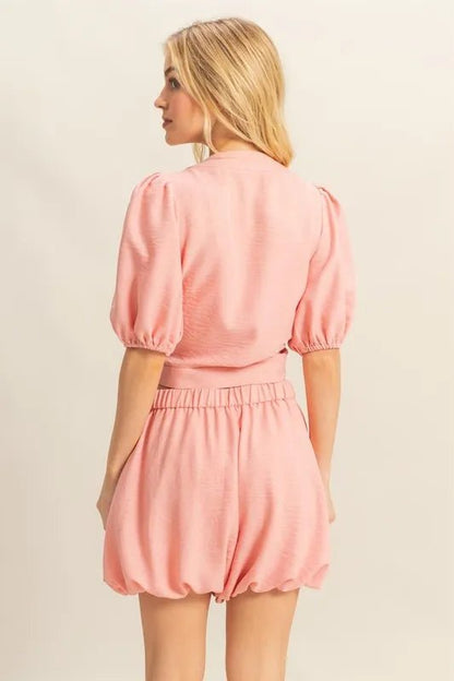 HYFVE Front Tie Top and Bubble Hem Shorts - Love Salve