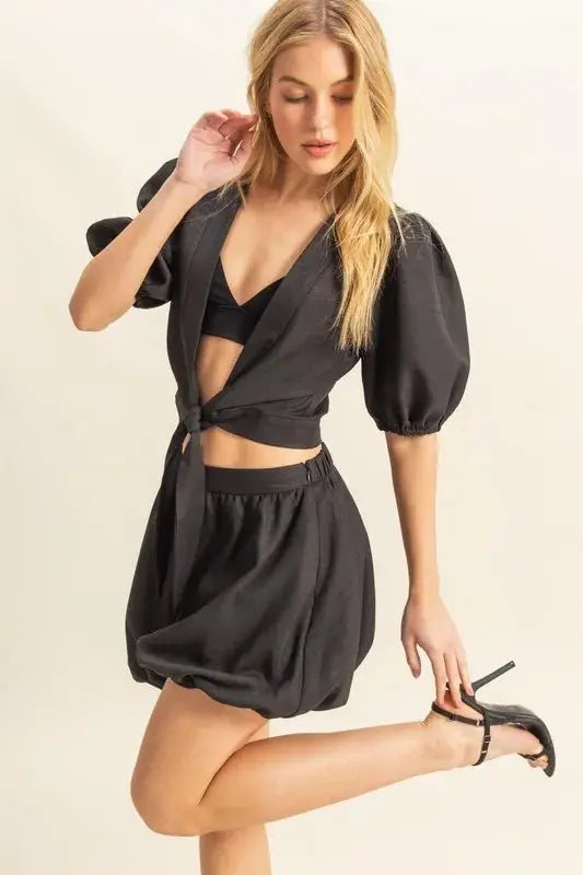 HYFVE Front Tie Top and Bubble Hem Shorts - Love Salve