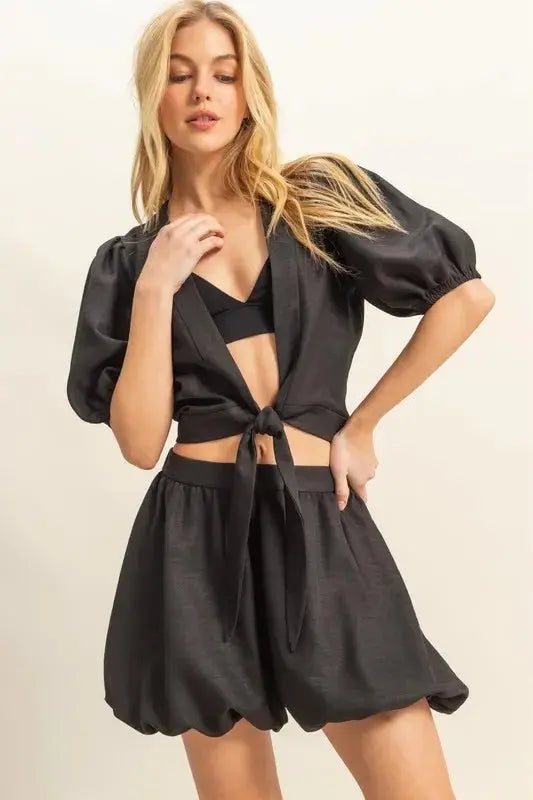 HYFVE Front Tie Top and Bubble Hem Shorts - Love Salve